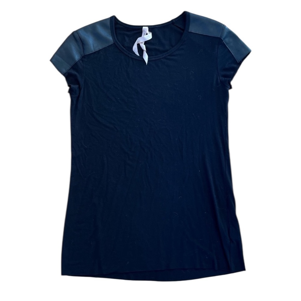 Bailey 44 Black Faux Leather Jersey Tee, Size Medium